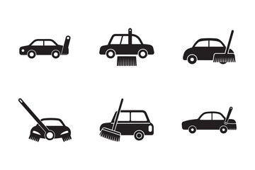 Naklejka premium Black and White Car Wash Icons Set Illustration for Design and Web Symbols for Vehicle Cleaning Service and Automobile Maintenance Concept