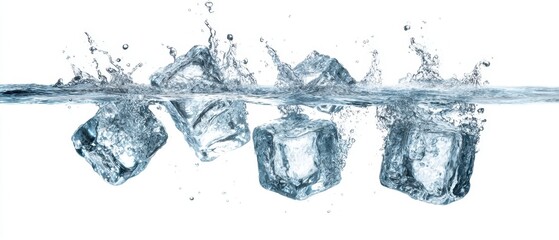 The Ice Cubes in Crystal Splash Captured in Refreshing Water Motion