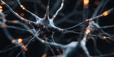 A close-up view depicts neural structures, showcasing detail, light, and abstract patterns
