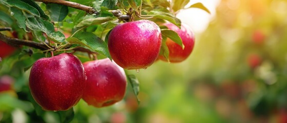The Apple Tree in Sunlit Orchard Overflowing with Fresh Red Apples