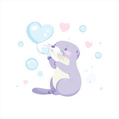 Cute otter blowing bubbles