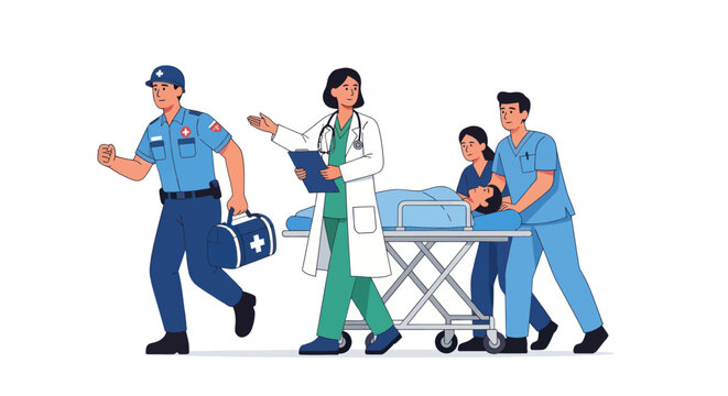 Medical Team Rushing Patient on Stretcher in Emergency.