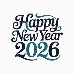 Obraz premium Happy New Year 2026 Dark Blue and Teal Script Text