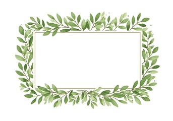 Watercolor green leaves frame with gold rectangle for text