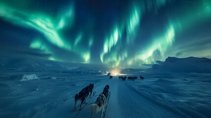 Experience the magic of the arctic with a dog sledding adventure under the mesmerizing northern lights, creating unforgettable memories in the winter wonderland