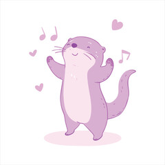 Cute purple otter singing