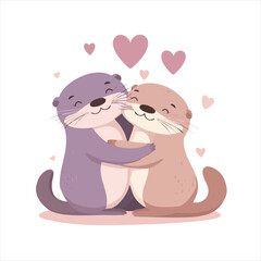 Cute otters hugging, a sweet Valentine's Day image