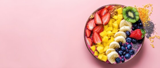 The Rainbow Fruit Bowl with Mango Banana Strawberry Blueberries and Kiwi