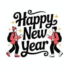 Happy New Year with two travelers and stars Keywords: happy new year, 2026, new year
