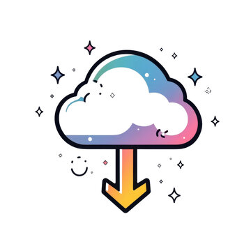 AI Image depicting a cloud download with a gradient, isolated on a black background symbolizing