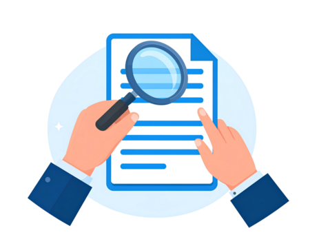 Professional 2D Document Inspection Icon for Office Business Element