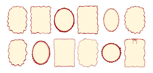 Whimsical hand drawn Doodle Wavy Frame set. Vintage doodle border. Minimalist frames, mediterranean Coastal Isolated Vector illustration. Coquette Squiggle Doodle Frame