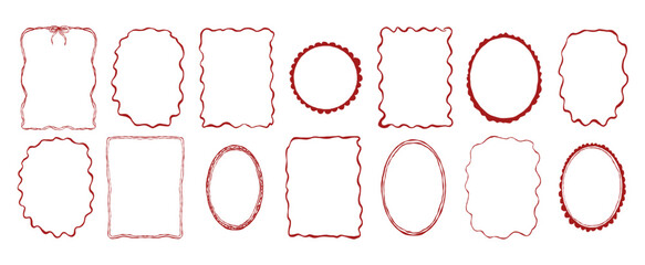 Whimsical hand drawn Doodle Wavy Frame set. Vintage doodle border. Minimalist frames, mediterranean Coastal Isolated Vector illustration. Coquette Squiggle Doodle Frame