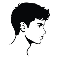 This striking line art illustration features a young man in profile view, showcasing his facial features and hairstyle. 