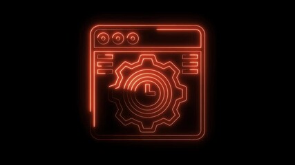 Orange neon animated icon of website setting with clock on black background - Powered by Adobe