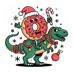Funny Donut Riding a Christmas Dinosaur