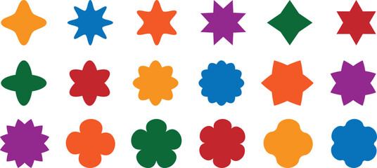 Flower design set. Colorful flower set. star shape
