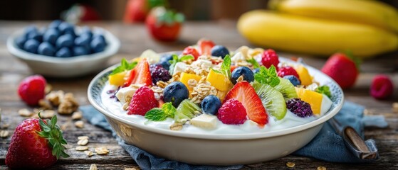 The Fruit Yogurt Bowl with Fresh Berries and Mango Pieces