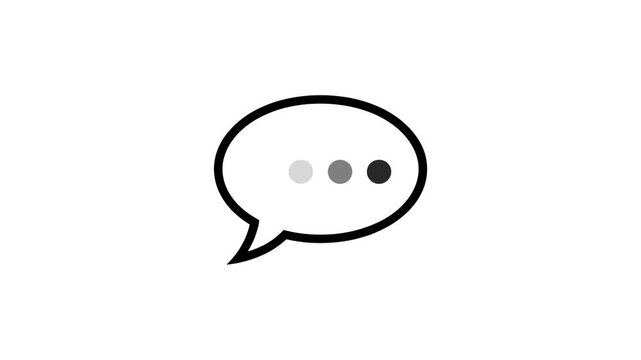 Speech bubble with dots 2D animation on white background, thinking and typing concept