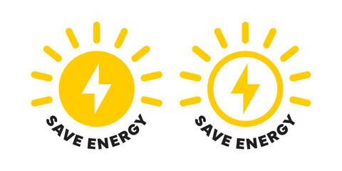 Save Energy Sun Icon with Lightning Bolt Symbol