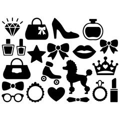 Silhouette of fashion and beauty elements