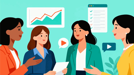 Four women in business meeting discussion