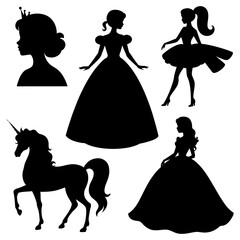 Silhouettes of princesses and a unicorn