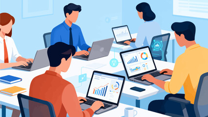 People working on laptops in office