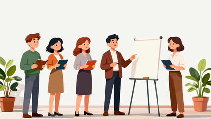 Group in business meeting with whiteboard