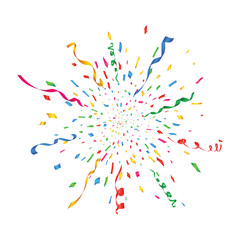 Colorful exploding confetti and streamers central burst,  carnival and festival celebration.