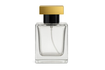 Clear glass perfume bottle with gold cap