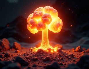 Abstract Glowing Mushroom Cloud Explosion on Barren Landscape