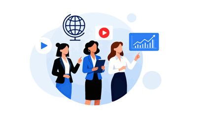 Businesswomen discussing data and global strategy