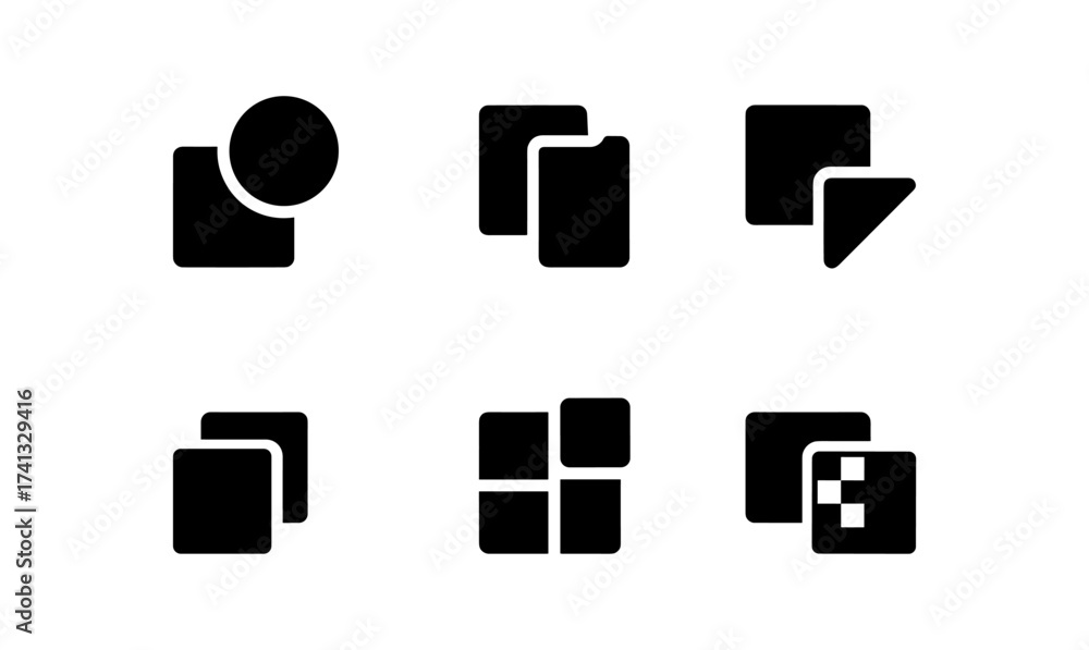 Wall mural minimalist black icon set of overlapping squares and shapes
