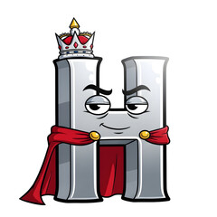 3d icon of cartoon letter h character wearing a crown and a red cape, isolated on transparent background