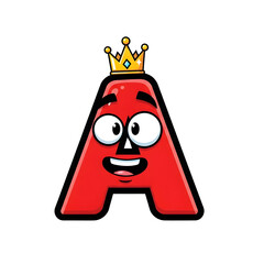 3d icon of a cartoon letter a with a crown, isolated on transparent background