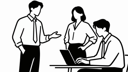 Three people in business meeting with laptop