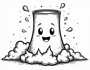 Happy Cartoon Nuclear Cooling Tower Line Art Illustration
