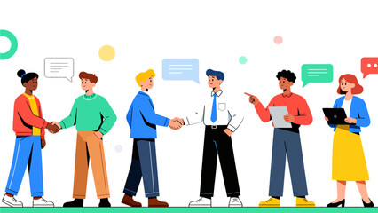 People shaking hands and interacting