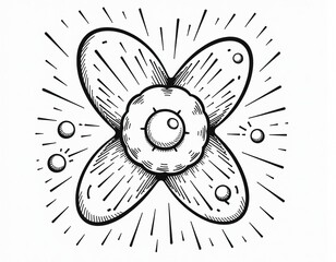 Vintage Hand Drawn Stylized Floral Starburst Illustration