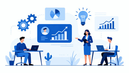 Business team working with data and laptops