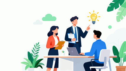 Business team collaborating at desk with ideas