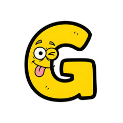 3d icon of funny yellow letter g with cartoon face, winking and sticking out tongue, isolated on transparent background