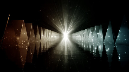 Light tunnel expanding through abstract geometric pathway