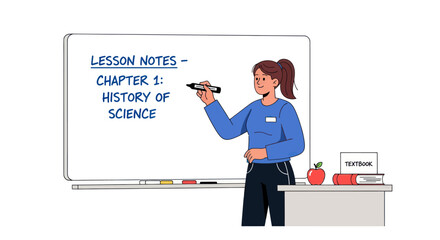 Fototapeta premium Teacher writing History of Science on a whiteboard during a lesson.