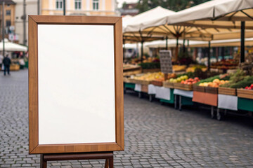 Blank A-Frame Chalkboard Sign Mockup at a Farmers Market or Outdoor Vendor Fair