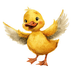 watercolor illustration of a cheerful little duck for kids and decor
