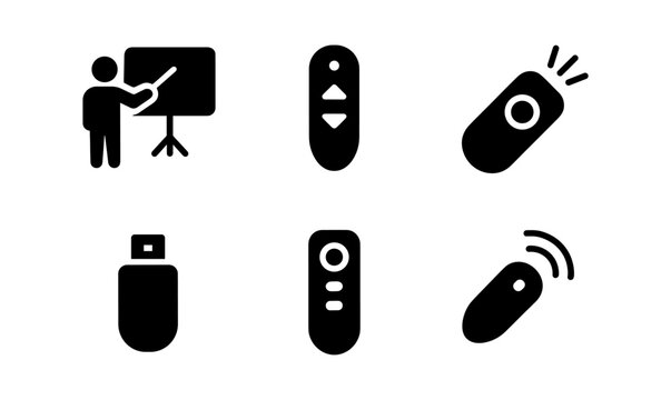 Silhouette icons of office presentation tools and gadgets in minimalist style