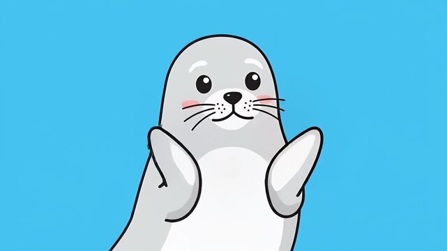 Cute cartoon seal waving hello with flippers.