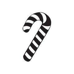 Candy cane silhouette, festive holiday vector, Christmas candy cane silhouette vector Illustration on white background, Black and white candy cane silhouette